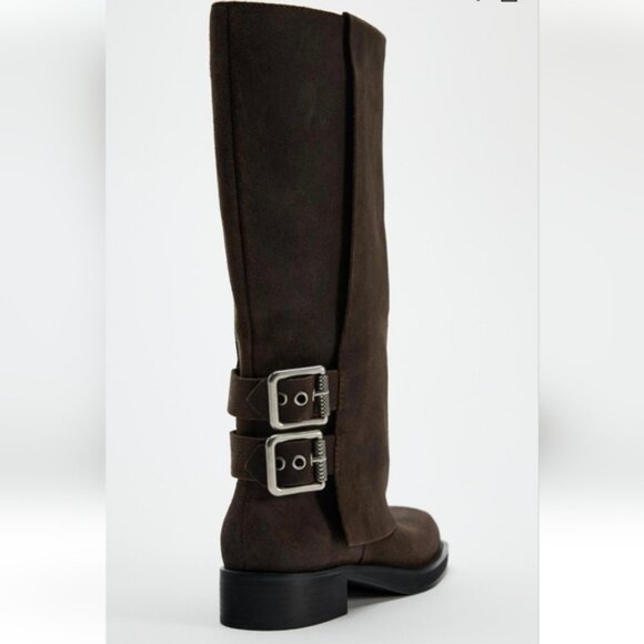 ZARA BUCKLED SUEDE GAITER BOOTS - Picture 4 of 5